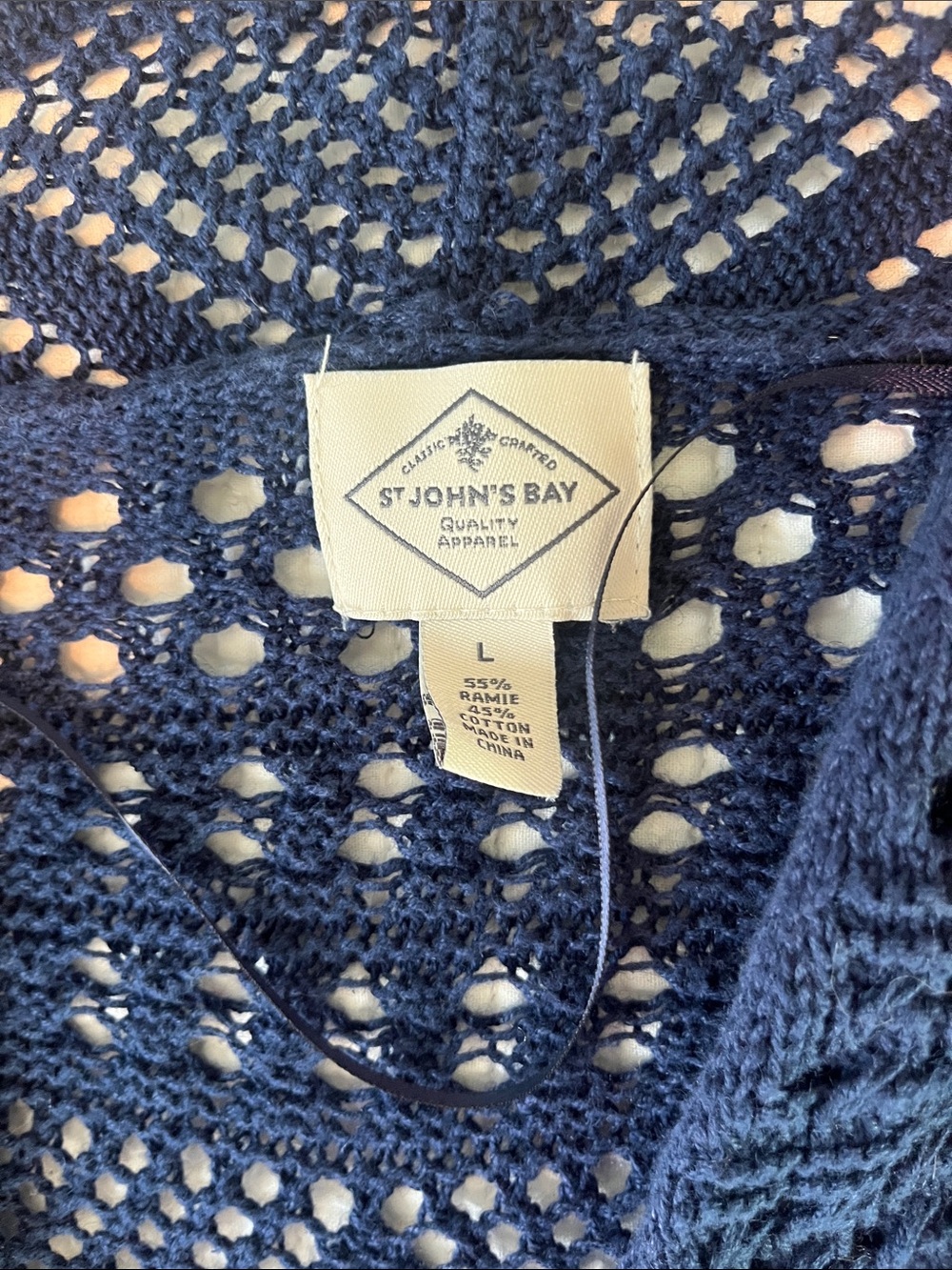 St. John's Bay Navy Open-Knit Short-Sleeve Cardigan - Picture 2 of 4